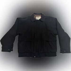 London Fog vintage retro black chore jacket with suede leather trimming  🖤